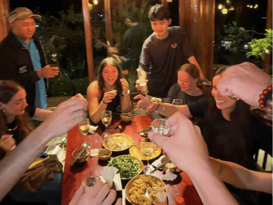 Local northern Vietnamese dishes at a homestay dinner on a Ha Giang jeep tour