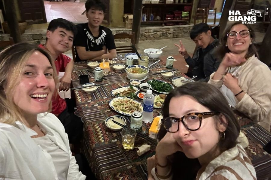 Lunch stop during Cao Bang jeep tour local Vietnamese cuisine