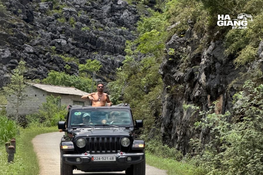 All weather jeep on the mountain road into Meo Vac