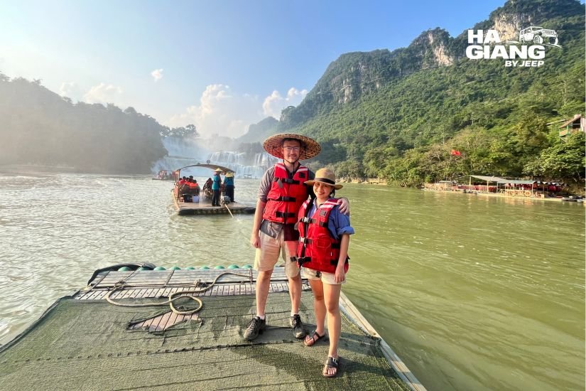 Bamboo rafts below Ban Gioc Waterfall in Cao Bang