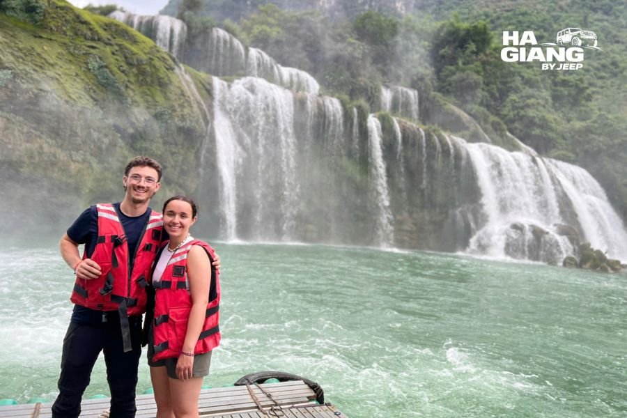 Ban Gioc Waterfall in the dry season on a Ha Giang to Cao Bang jeep tour