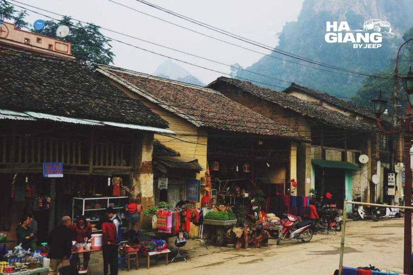 Dong Van Old Quarter stone houses lit up in the evening on the Ha Giang Loop