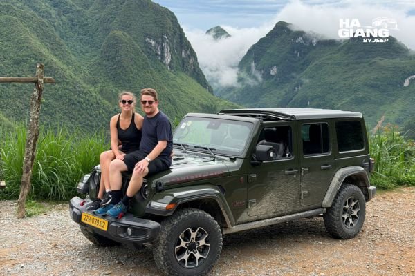Family relaxed in a private jeep on a Ha Giang tour