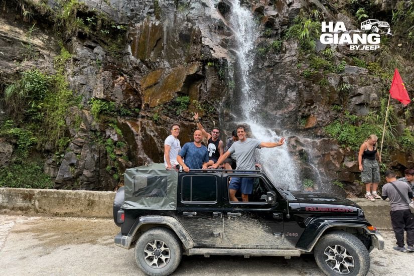 Family relaxed in a private open air jeep on the Ha Giang Loop