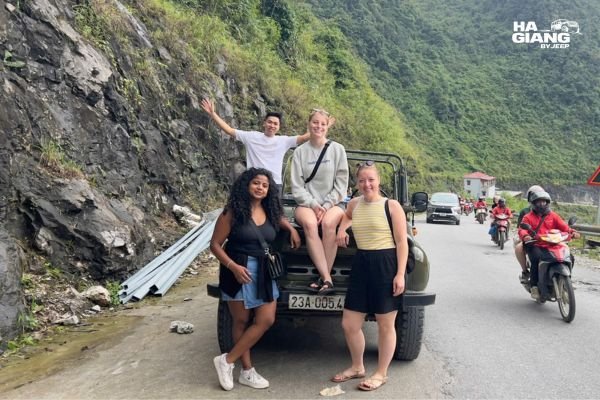 Family seated comfortably and safely in a private Ha Giang jeep