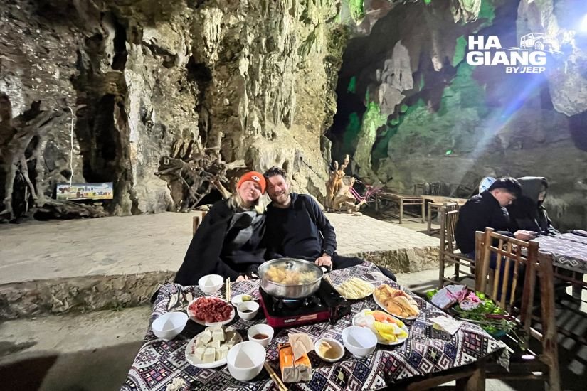 Family style homestay dinner with com lam and corn wine in Ha Giang