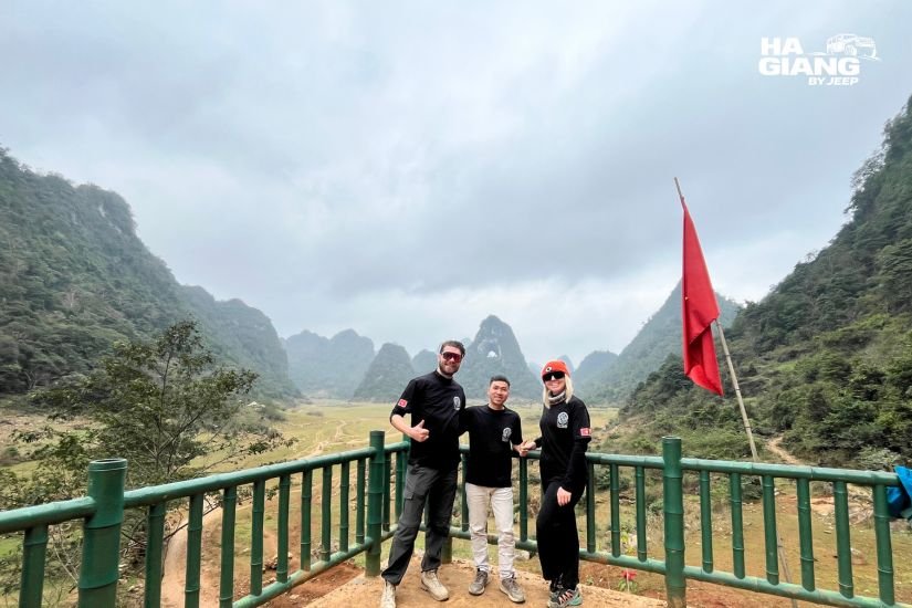 God's Eye Mountain and its natural rock arch above the Ngoc Con Valley in Cao Bang