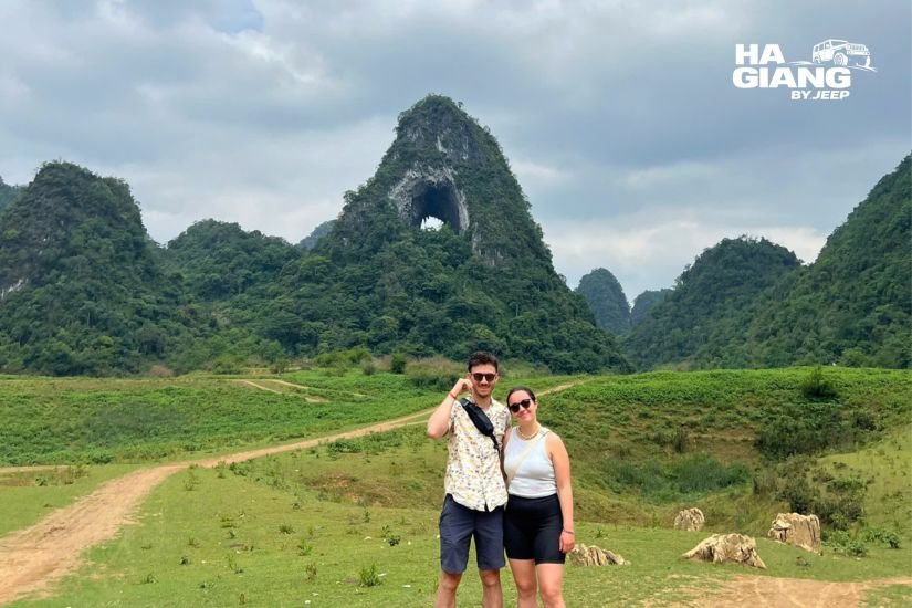 God's Eye Mountain and its natural rock arch in the Non Nuoc Cao Bang Geopark
