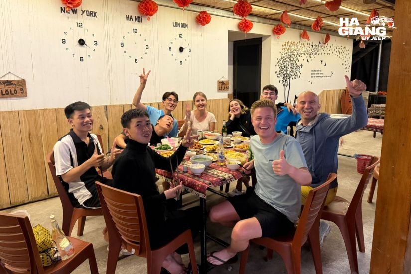 Homestay evening with corn wine during a Ha Giang jeep tour in October