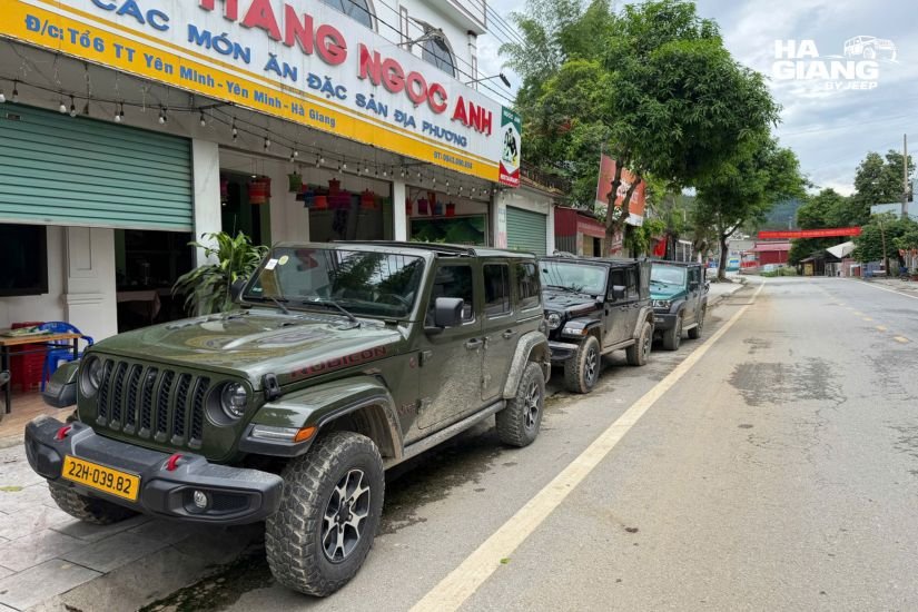 Jeep loading up in Ha Giang City at the start of a Ha Giang Loop 2 days trip