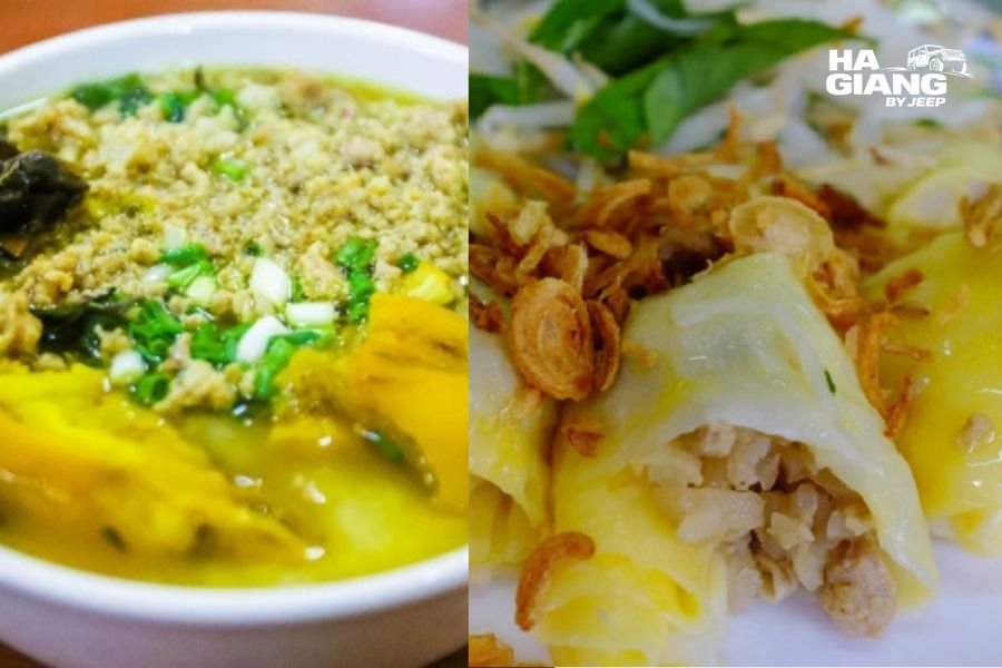 Local banh cuon and porridge in Dong Van