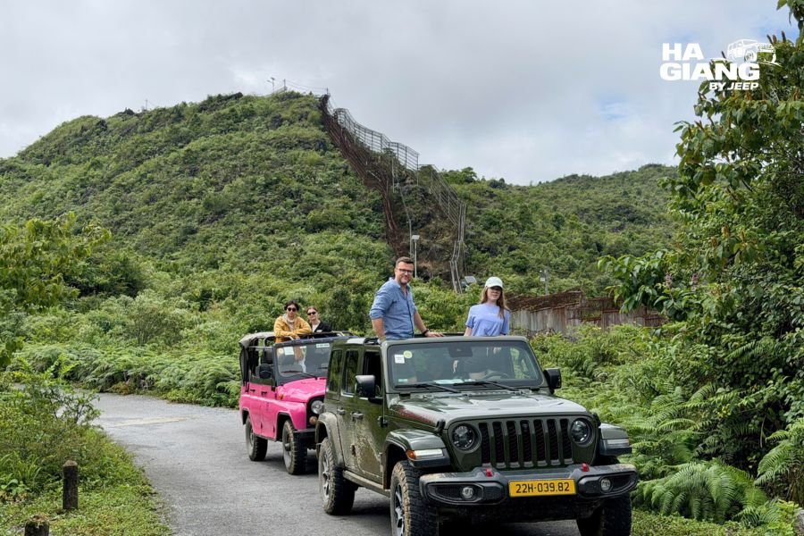 Local driver at the wheel of a private jeep on the Ha Giang Loop