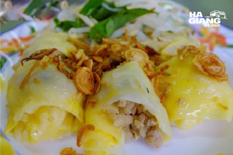Local food including com lam and banh cuon trung in Ha Giang