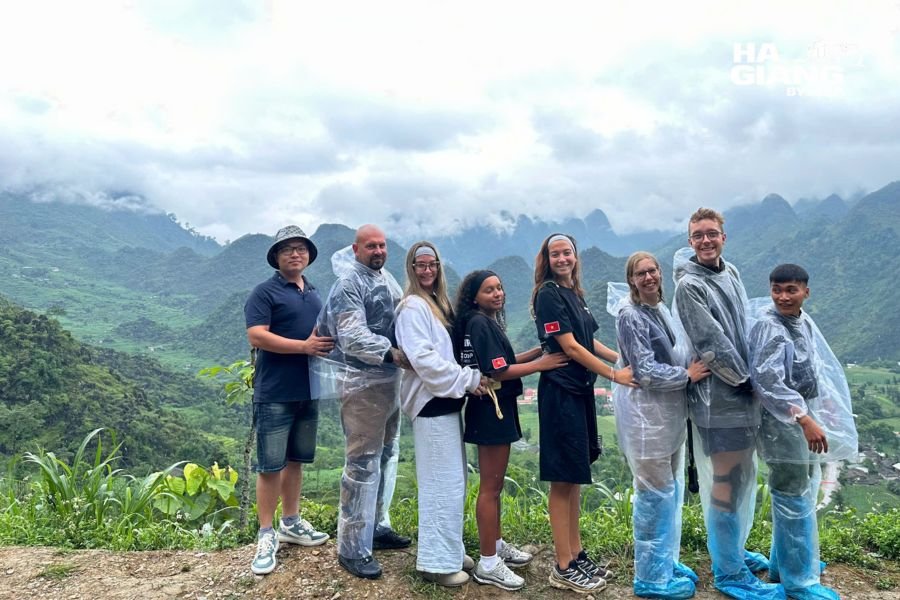 Low cloud clearing over a pass after rain on the Ha Giang Loop