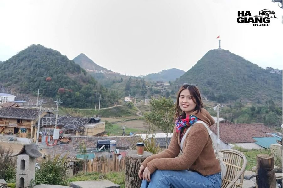 Lung Cu Flag Tower viewed from a stone lane in Lo Lo Chai Village