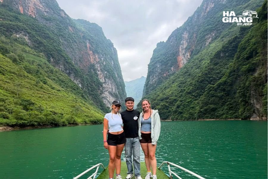 Monsoon clouds and rain over the Nho Que river canyon in summer, Ha Giang