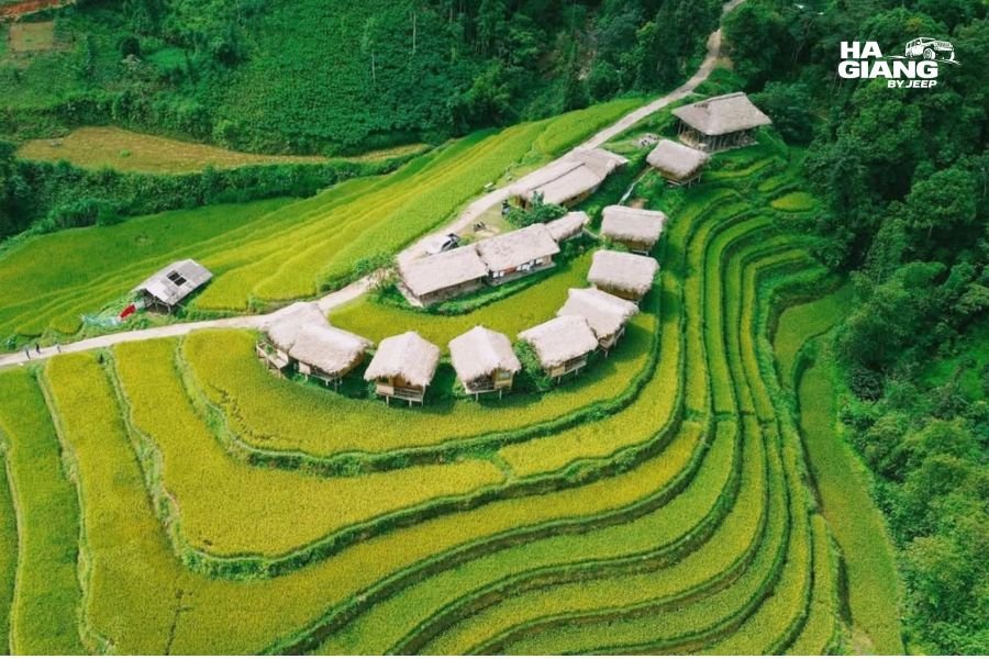 Nam Hong village surrounded by rice terraces in Thong Nguyen commune, Hoang Su Phi