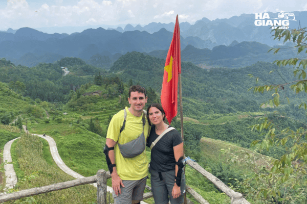 Narrow mountain road climbing from Tam Son town toward Lung Khuy village on a Ha Giang jeep tour