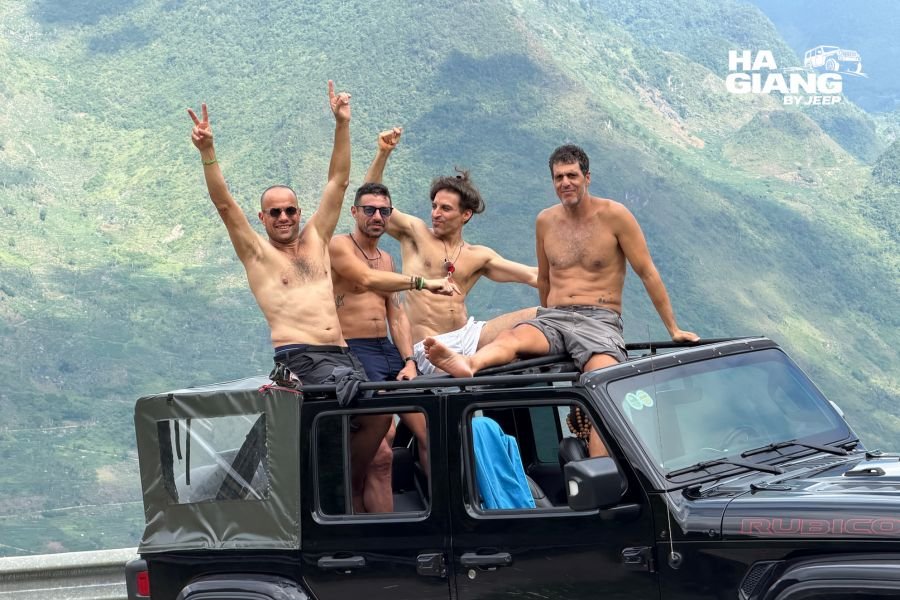 Open top private jeep on Tham Ma Pass in comfort