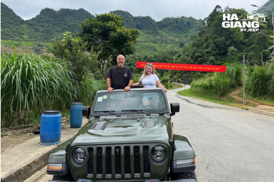 Open top private jeep touring the Dong Van Karst Plateau in comfort