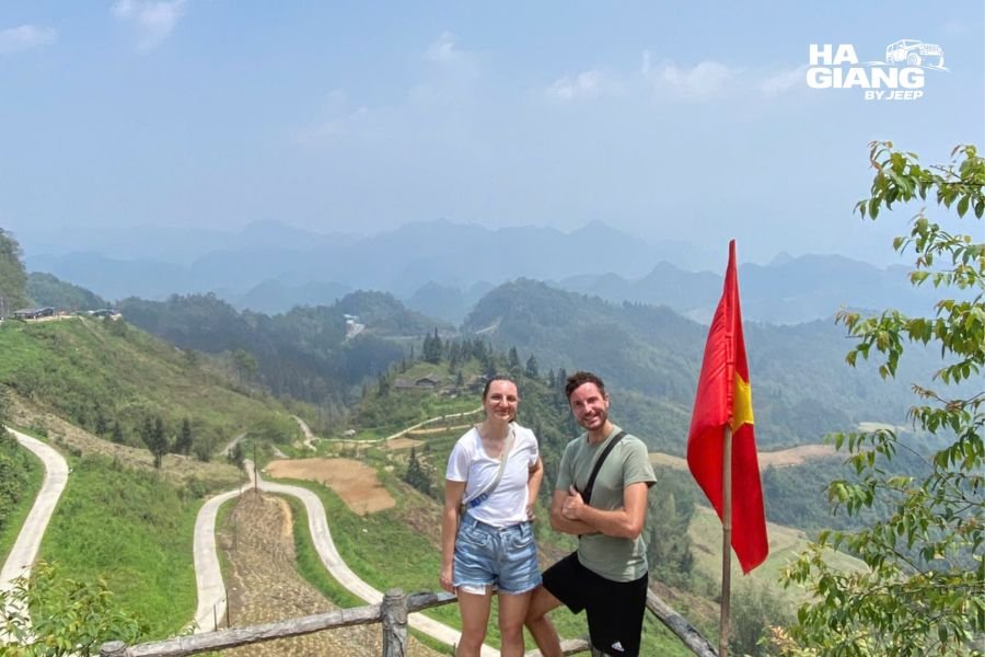 Patchwork fields in the valley below Quan Ba