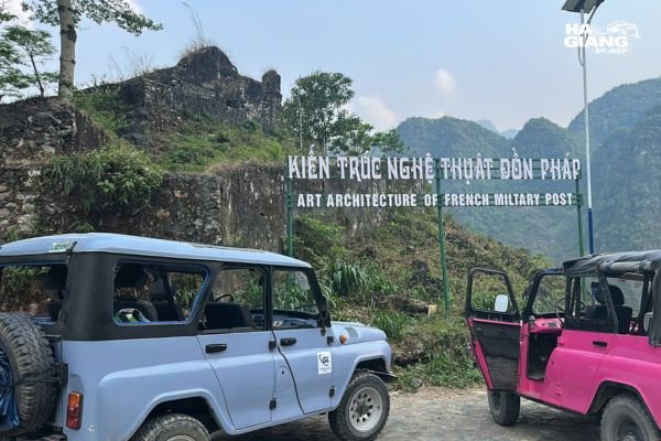 Paved winding two lane mountain road on the Ha Giang Loop