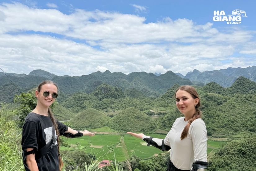 Quan Ba Heaven's Gate viewpoint over the Twin Mountains on day one of the Ha Giang Cao Bang jeep route