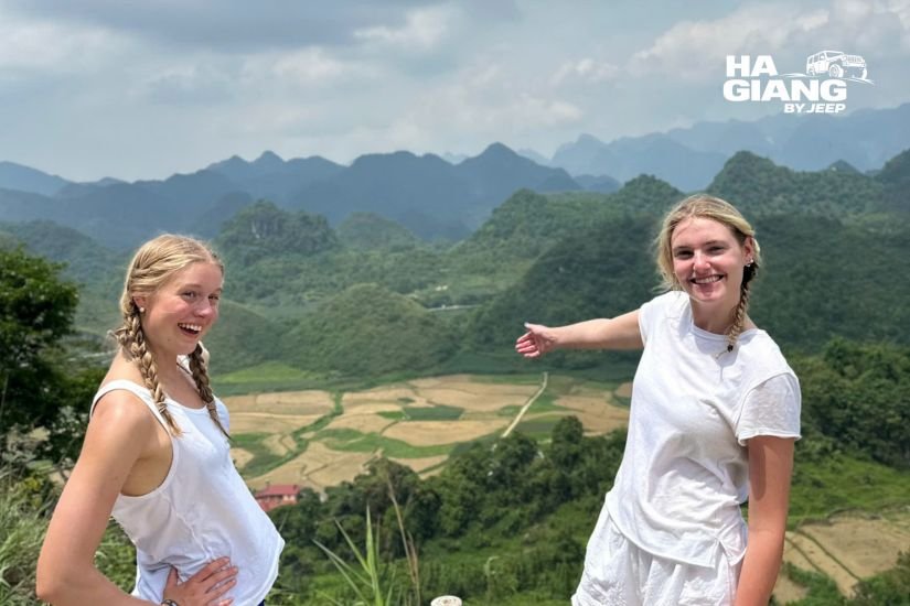 Quan Ba Twin Mountains and valley from Heaven's Gate on day one of the Ha Giang Loop