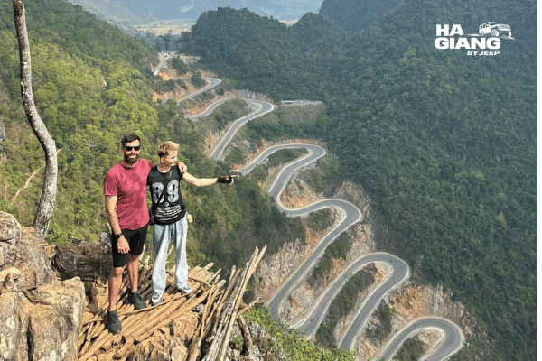 The stacked switchbacks of the 15 step pass at Khau Coc Cha near Bao Lac