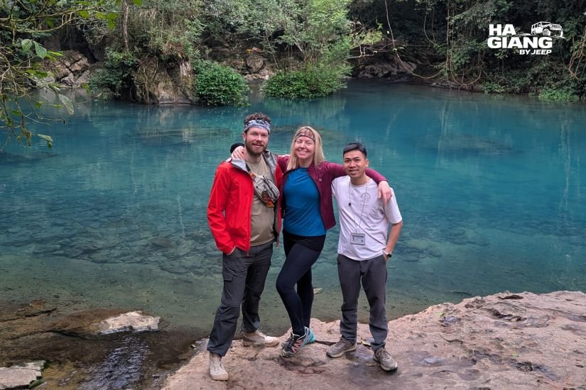 The vivid blue stream at Pac Bo historical site in Cao Bang
