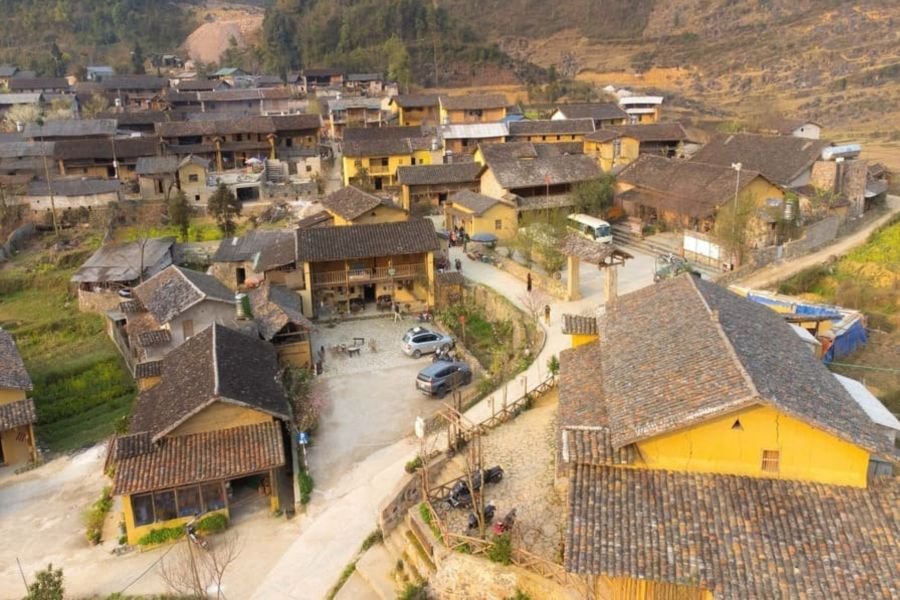 Traditional rammed earth wall on a house in Lo Lo Chai Village