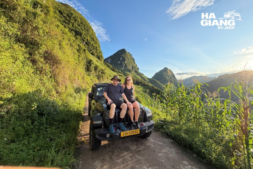Travelers on a private jeep tour, not worrying about which way to drive the Ha Giang Loop
