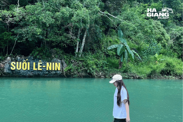 Turquoise stream running through the Pac Bo historical site in northern Cao Bang
