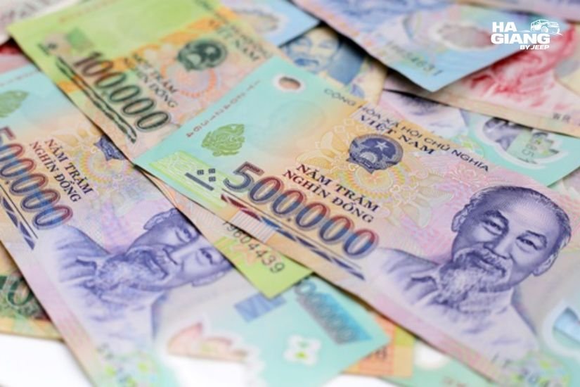 Vietnamese dong currency bills for budget planning Ha Giang jeep tour travel