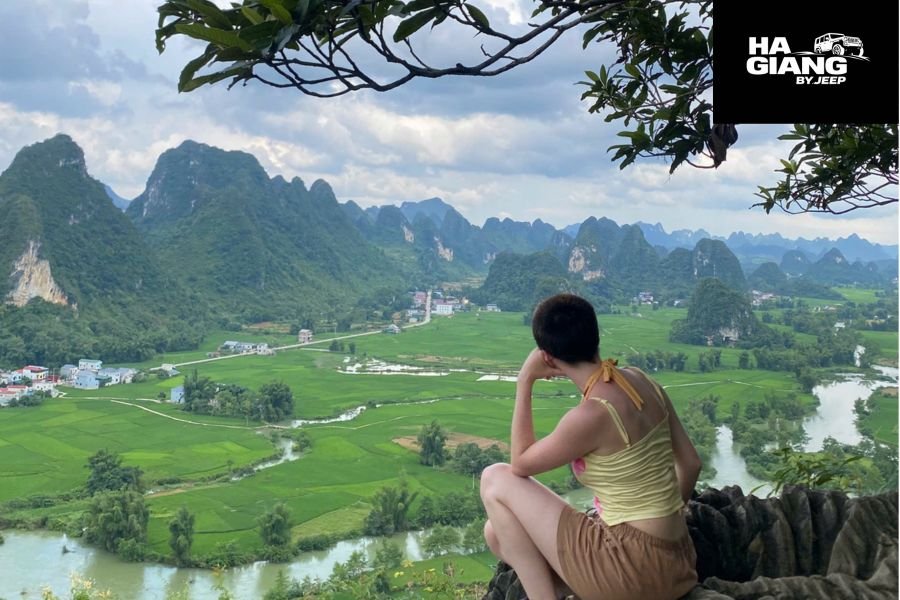 Cao Bang mountain landscape with limestone formations and lush green valleys
