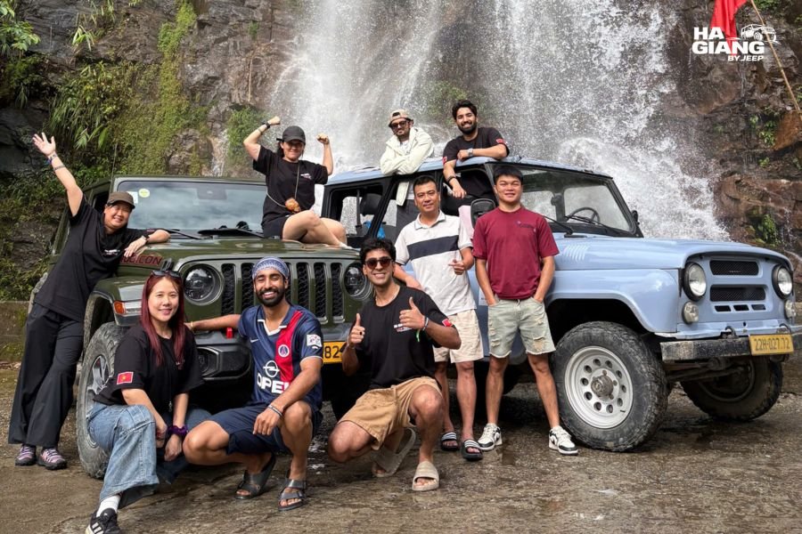 Comfortable seating inside Ha Giang jeep with soft-top providing weather protection