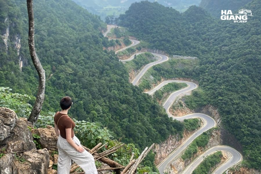 Dramatic switchback curves of Khau Coc Cha Pass cascading down mountain landscape