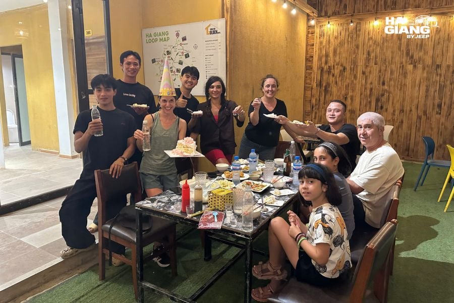 Family dinner at Ha Giang Loop homestay