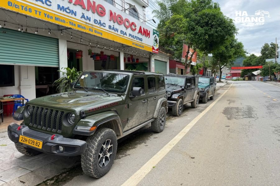 Jeep Wrangler 4x4 vehicle parked and ready for self-drive rental in Hanoi