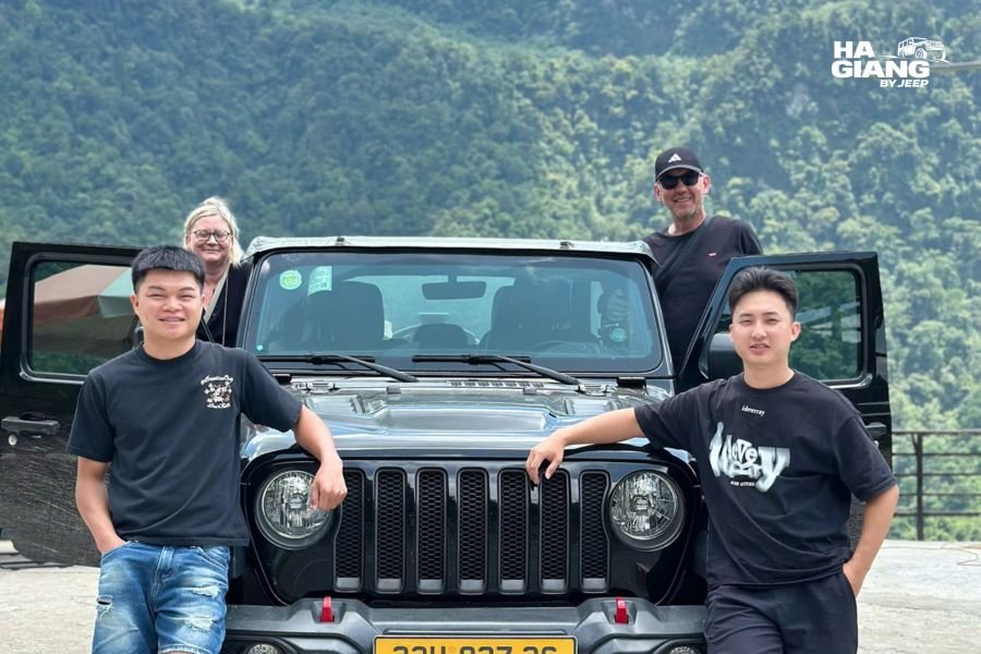 Jeep parked at a viewpoint at the end of the day in northern Vietnam