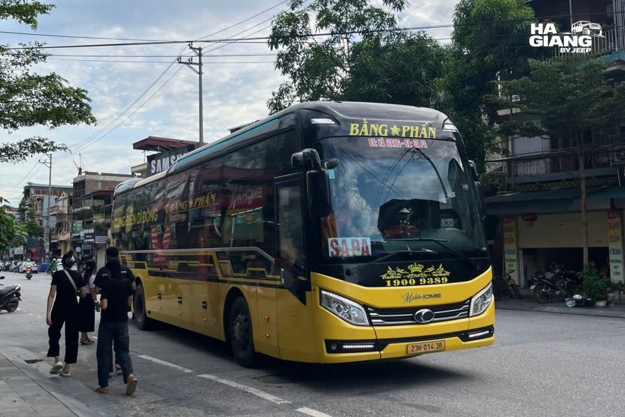 Local bus parked at Ha Giang City bus station