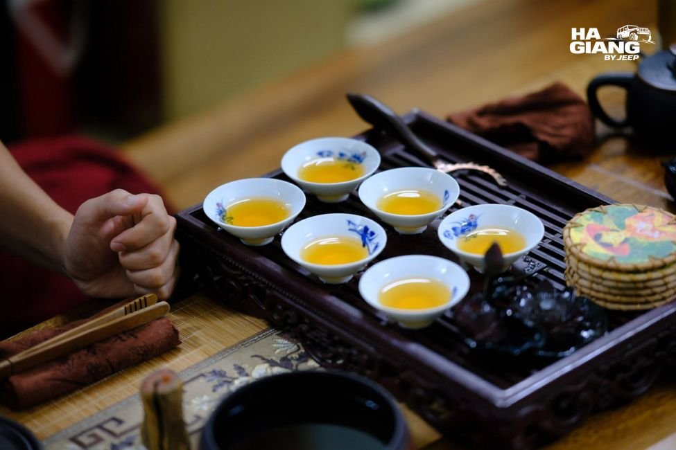 Shan tuyet mountain tea from Ha Giang poured into a cup