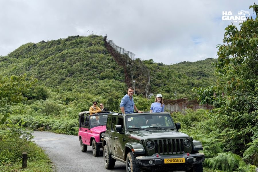 Soft top and blankets inside the jeep during cold weather on a Ha Giang jeep tour
