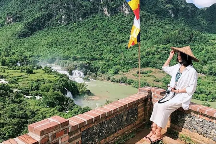 The view over the Ban Gioc valley from a terrace at Truc Lam Phat Tich Pagoda