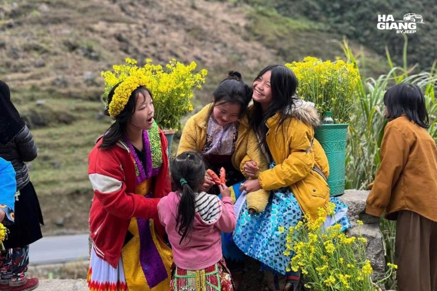 Villagers walking down to market at first light in Ha Giang