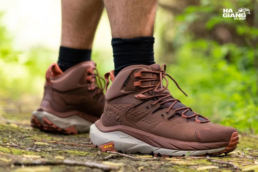 Waterproof hiking boots for Ha Giang Loop jeep tour on mountain terrain