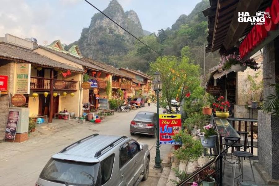 Dong Van ancient town with preserved French colonial stone buildings, narrow streets, and historic architecture in Ha Giang mountains