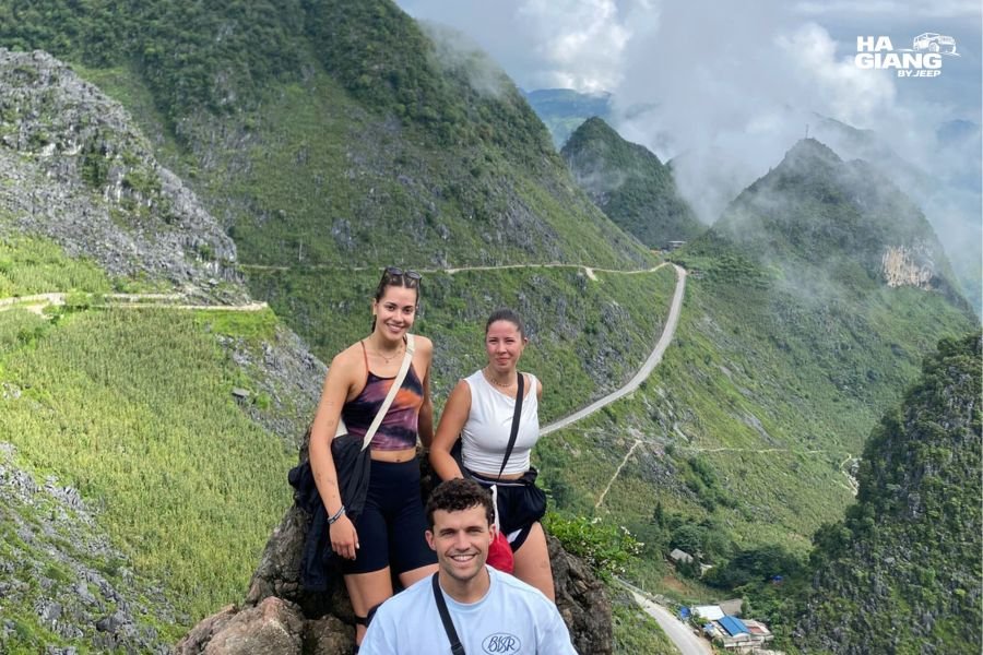 A narrow winding mountain road on the Ha Giang Loop