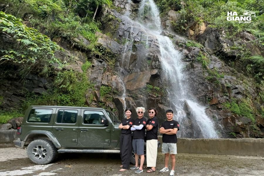 A private jeep on a mountain pass in the Ha Giang highlands