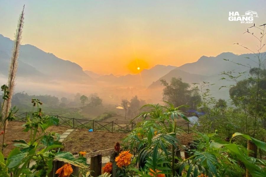 Cloud filling a valley at sunrise in the northern Vietnam highlands
